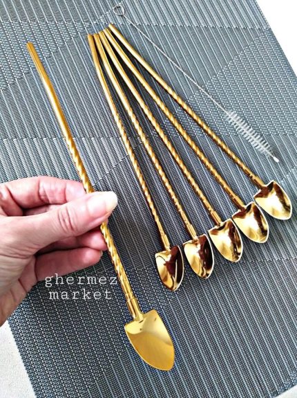 قاشق شربت نی دار و فرچه دار بیل طلایی