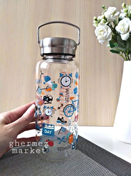 بطری پیرکس در استیل صافی دار استیکری