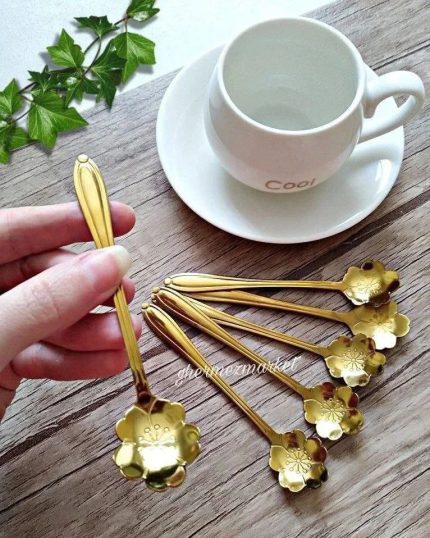 قاشق چایخوری و دسرخوری گل طلایی شش تایی