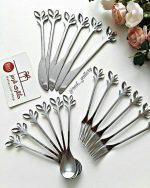 قاشق، چنگال، کارد و شربت خوری برگ نقره ای شش عددی - Image 2